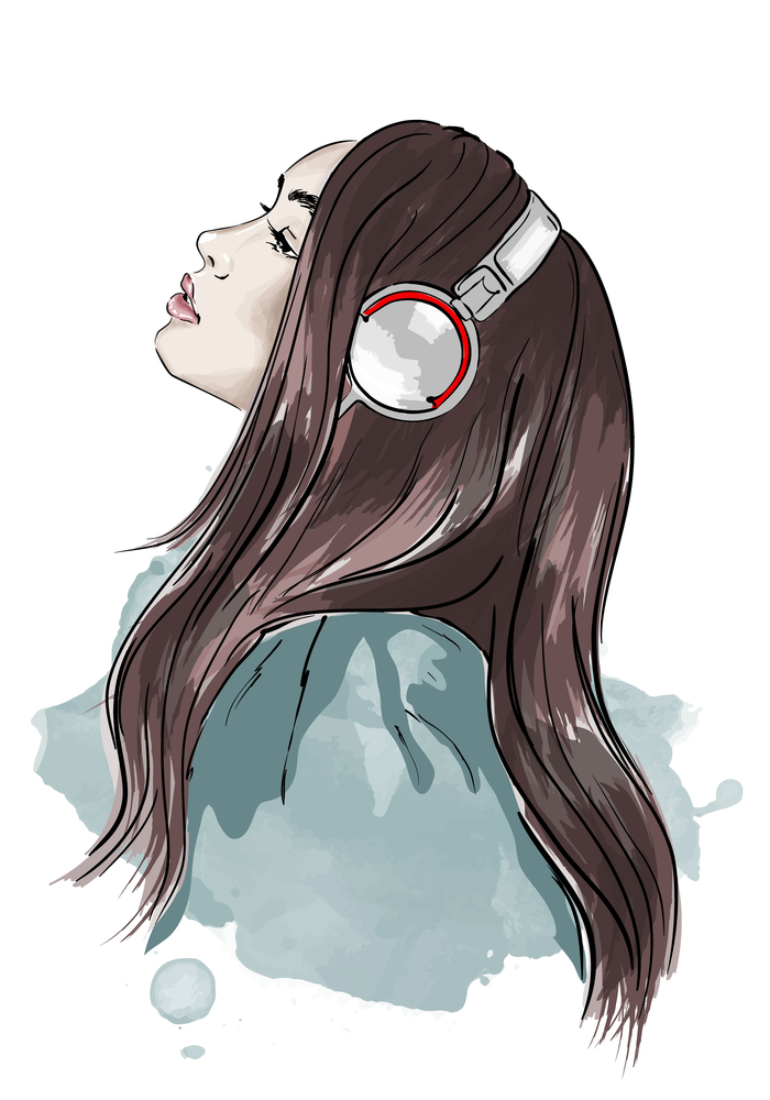 illustration of girl listening to music